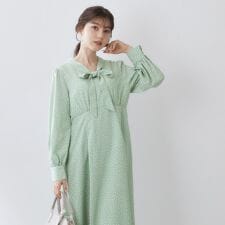 リボンボウタイドットワンピース【洗濯機OKイージーアイロン防シワ】