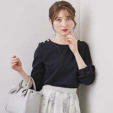 肩ボタンボートネックトップス【洗濯機OK】