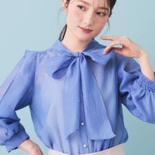 オーガンシアーリボンフリルブラウス【洗濯機OKイージーアイロン】