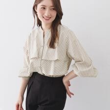 フリルキーネックシャツ【洗濯機OKイージーアイロン防シワ】《XS-LL7col》