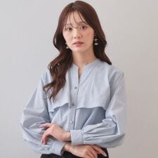 フリルキーネックシャツ【洗濯機OKイージーアイロン防シワ】《XS～LL7col》