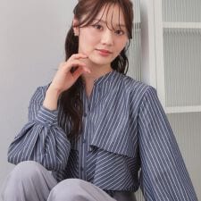 フリルキーネックシャツ【洗濯機OKイージーアイロン防シワ】《XS-LL7col》