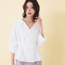 変形カシュクールタックシャツ【洗濯機OK／ストレッチ】