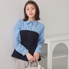 シャツドッキングペプラムニット【洗濯機OK】