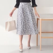 麻調花柄ジャカードフレアスカート【ハンドウォッシャブル】