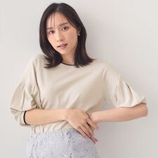 バルーン風スリーブバイカラーニット【洗濯機OK】