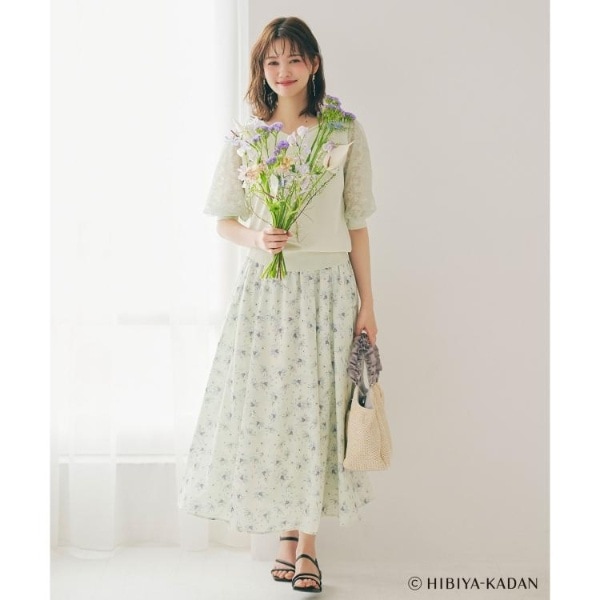 ◇【日比谷花壇コラボ】ニゲラ柄フレアスカート【防シワ洗濯機OK