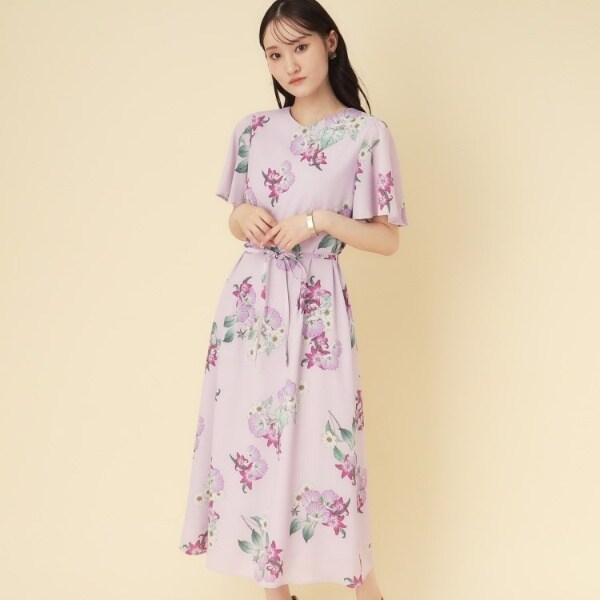 美品　スーナウーナ♡洗える　フラワープリントワンピース　シフォン　リボン　40 美品 スーナウーナ♡洗える フラワープリントワンピース