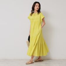 【涼しい！／インド綿】ティアードロングワンピース