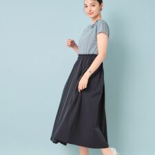 【ジャージ×タフタ／レース】異素材ドッキングワンピース