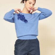 【SS～Lサイズ展開／チュール刺繍】クラフトニット