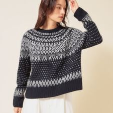 【ラメ混】ノルディック風ジャガード柄ニット