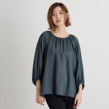 ジャカードギャザーボリュームブラウス