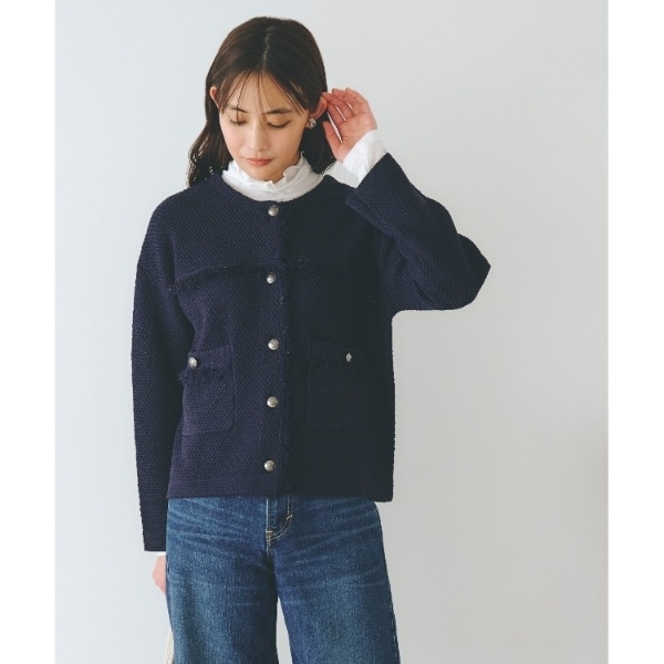 【大きいサイズ】ef-de ツイード　ノーカラー　セットアップ　23区　美品 ef-de ツィード風ノーカラージャケット | グリーンパークス(Green