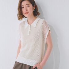 取り入れるだけで旬顔 メッシュ編みポロニット