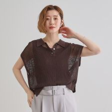 取り入れるだけで旬顔 メッシュ編みポロニット