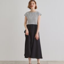 美シルエットなドッキングフレア切替ワンピース