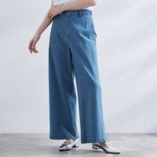 【冷感】ストレッチデニムワイドパンツ