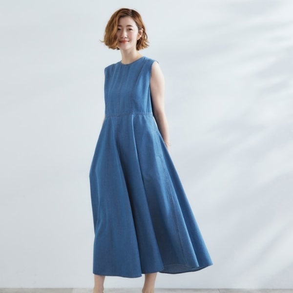 N.K♡イシカワラボ　CYNICALデニムノースリーブロングワンピース すっきり見え 軽やかデニムノースリーブワンピース | グローブ(grove