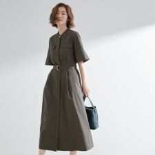 フレアスリーブシャツワンピース