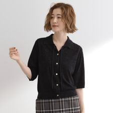 華やぐラメモールで秋先取り　衿付きプルオーバーニット