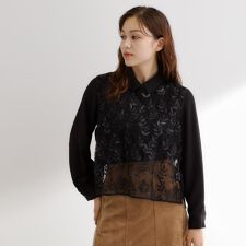リーフ刺繍スパンコールベスト＆ブラウスセット