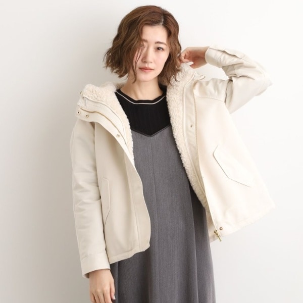 撥水花粉防止手洗い可】ボアライナー付きミディ丈マウンテンパーカー