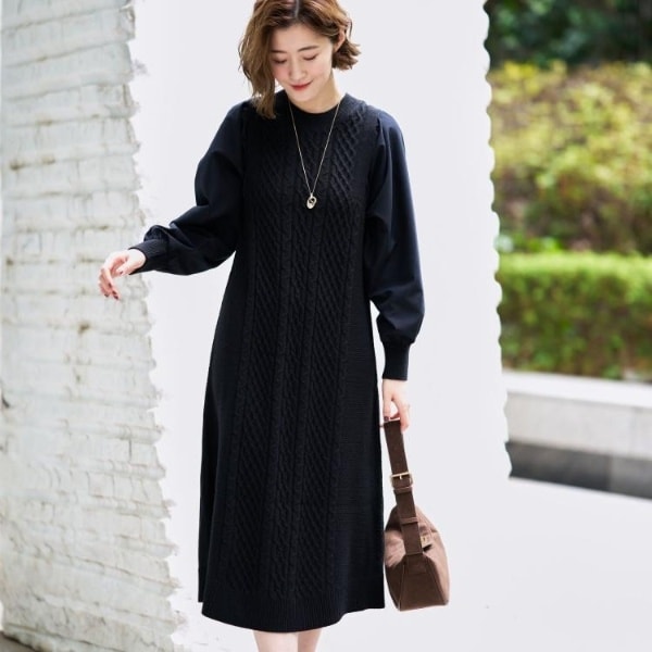 2点SET体型カバー】一枚で決まる、ペプラムベスト×ニットワンピース