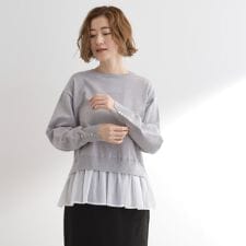 裾レイヤードニットプルオーバー