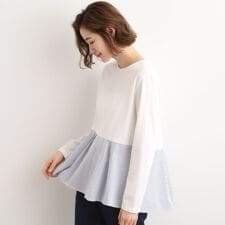 裾切替タックペプラムTシャツ