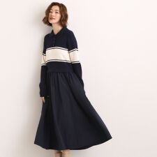 【時短コーデ】ポロニットドッキングワンピース