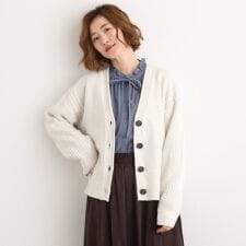 ケーブルアクセント Vネックカーディガン