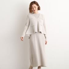 【2点SET体型カバー】一枚で決まる、ペプラムベスト×ニットワンピース