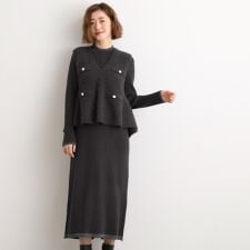 【2点SET体型カバー】一枚で決まる、ペプラムベスト×ニットワンピース