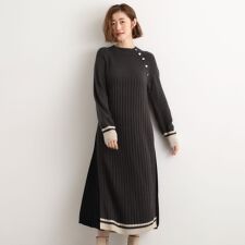 グローブ(grove)の【選べる着丈】配色サイドプリーツニットワンピース