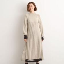 グローブ(grove)の【選べる着丈】配色サイドプリーツニットワンピース