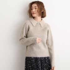 異素材ビッグカラーニット