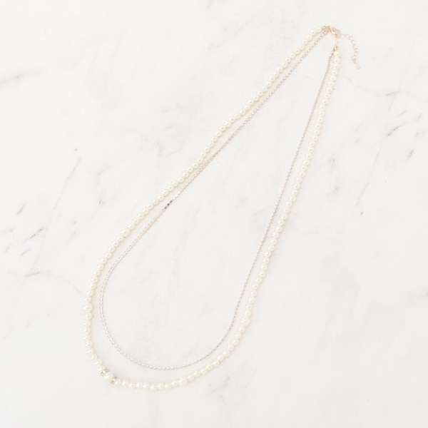 パール調ダイヤレーン2連ネックレス