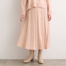【SETUP可能】冬から春まで軽やかに　ラメラインニットプリーツスカート