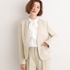 【マシンウォッシュ／防シワSS-3L】ストレッチノーカラージャケット