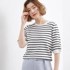 【貴島明日香さん着用・シリーズ累計34万枚】やわらかドライタッチ 五分袖クルーネックニット