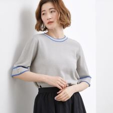 やわらかドライタッチ 袖メッシュ編みニット