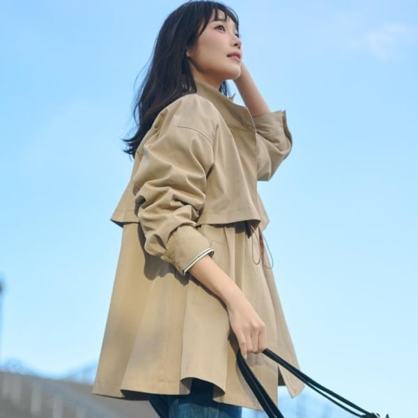 羽織るだけでサマになる,スタンドネックテントラインコート 撥水／シルエット2WAY】羽織るだけでサマになる、スタンドネックテント