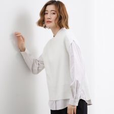 【2点SET】一枚でコーデが決まる！ニットベスト×シャツSET