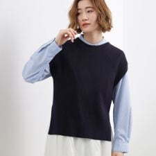 【2点SET】一枚でコーデが決まる！ニットベスト×シャツSET