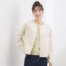 スエードライク ノーカラーブルゾン