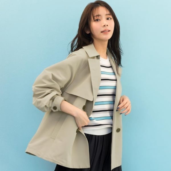 grove 【撥水／シルエット2WAY】軽やかミドルトレンチコート ベージュM 貴島明日香さん着用】【撥水／シルエット2WAY】軽やかミドルトレンチ