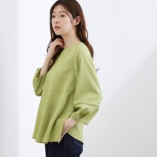 【体型カバーも叶う】麻調メッシュランタンスリーブブラウス