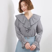 大人の華やぎチェックフリルブラウス
