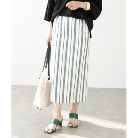 カラダのラインを拾わない】麻調ストライプタイトスカート | ザ  
